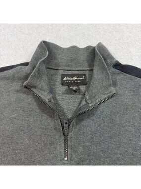 Eddie Bauer Men’s Tall XL 1/4 Zip Pullover Gray Black Cotton Mock Neck